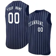 Navy White-Navy Striped Sleeveless Fashion Baseball Jersey