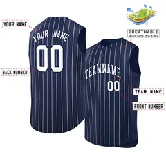 Navy White-Navy Striped Sleeveless Fashion Baseball Jersey 2