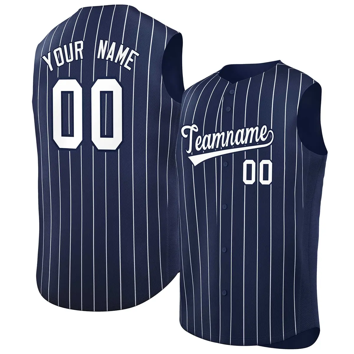 Navy White-Navy Striped Sleeveless Fashion Baseball Jersey