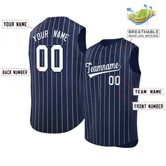 Navy White-Navy Striped Sleeveless Fashion Baseball Jersey 2
