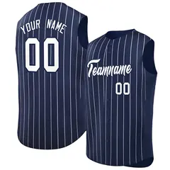 Navy White-Navy Striped Sleeveless Fashion Baseball Jersey