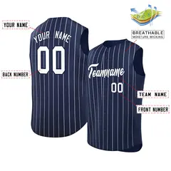 Navy White-Navy Striped Sleeveless Fashion Baseball Jersey 2