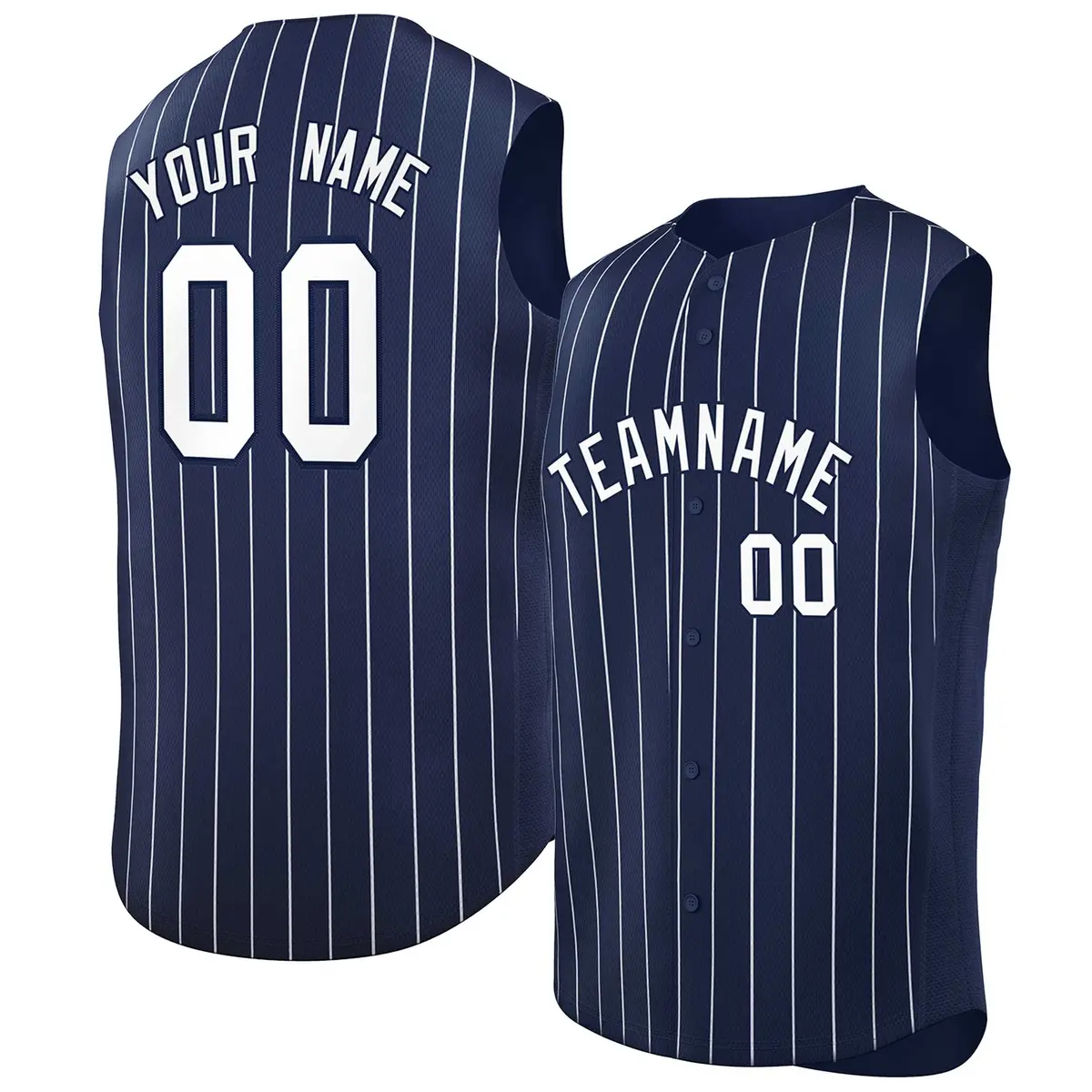 Navy White-Navy Striped Sleeveless Fashion Baseball Jersey