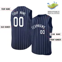 Navy White-Navy Striped Sleeveless Fashion Baseball Jersey 2