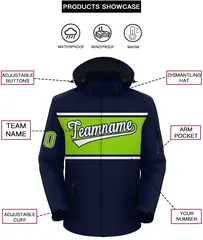 Navy White-Neon Green Color Block Hooded Waterproof Jacket 2