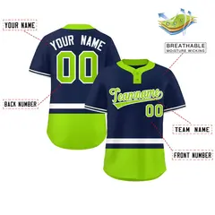 Navy White-Neon Green Color Block Two-Button Softball Jersey 2