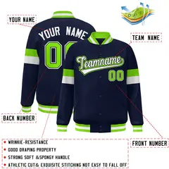 Navy White-Neon Green Color Block Varsity Baseball Jacket 2
