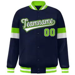 Navy White-Neon Green Color Block Varsity Baseball Jacket 3