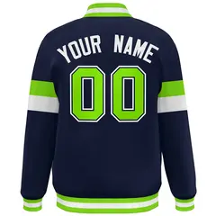 Navy White-Neon Green Color Block Varsity Baseball Jacket 4