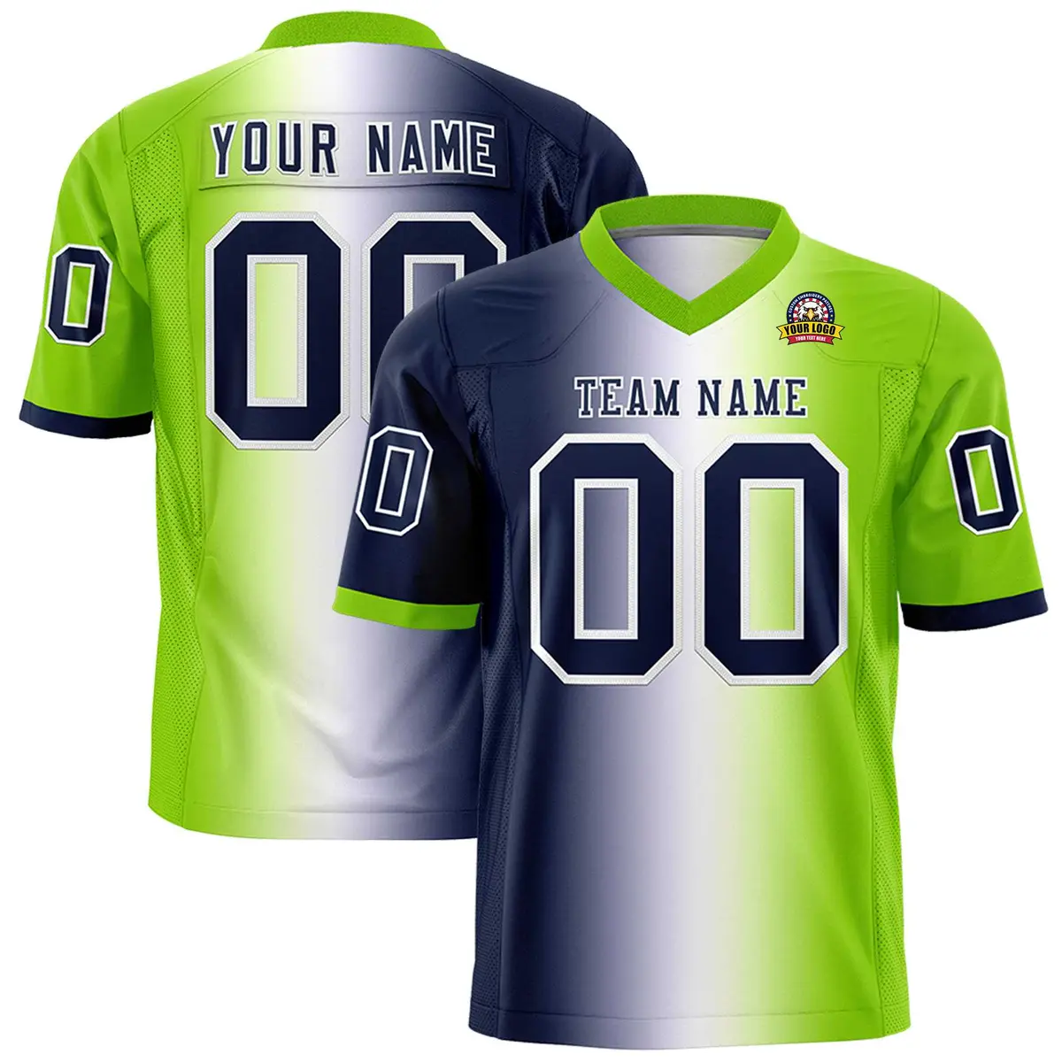 Navy White-Neon Green Gradient Football Jersey