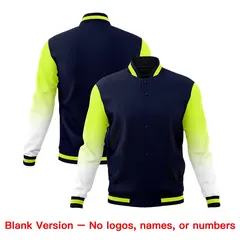 Navy White Neon Green Gradient Raglan Full-Snap Letterman Jacket 7