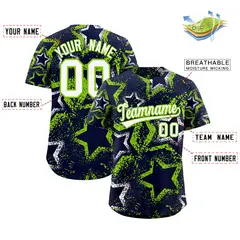 Navy White Neon Green Graffiti Star Ink Baseball Jersey 2