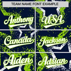 Navy White Neon Green Graffiti Star Ink Baseball Jersey 3
