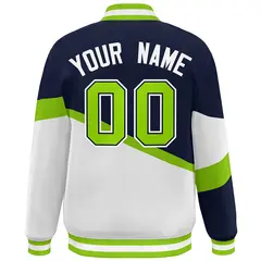 Navy White Neon Green-Navy Color Block Varsity Baseball Jacket 4