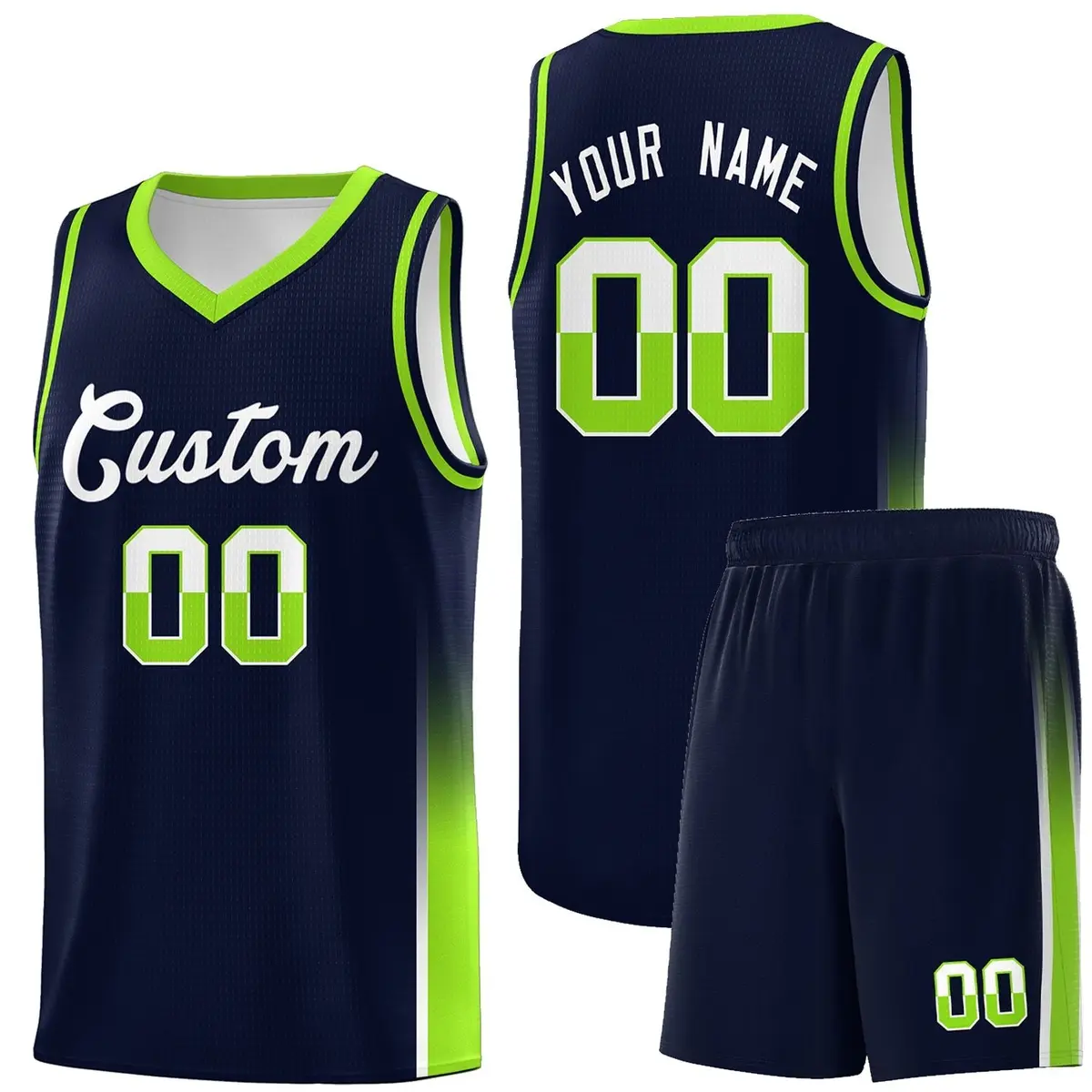 Navy White-Neon Green Two Tone Font Sports Basketball Jersey