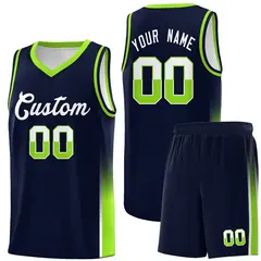 Navy White-Neon Green Two Tone Font Sports Basketball Jersey