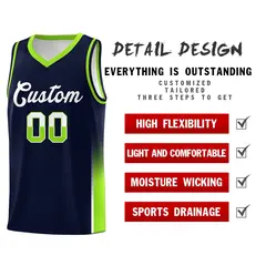 Navy White-Neon Green Two Tone Font Sports Basketball Jersey 4
