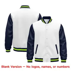 Navy White Neon Green Varsity Full-Snap Letterman Jacket 5