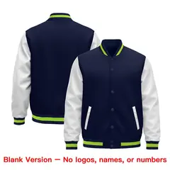 Navy White Neon Green Varsity Full-Snap Letterman Jacket 5
