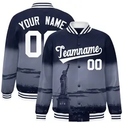 Navy White New York City Skyline Varsity Full-Snap Track Jacket