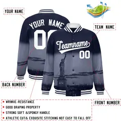 Navy White New York City Skyline Varsity Full-Snap Track Jacket 2