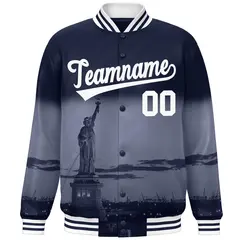 Navy White New York City Skyline Varsity Full-Snap Track Jacket 3