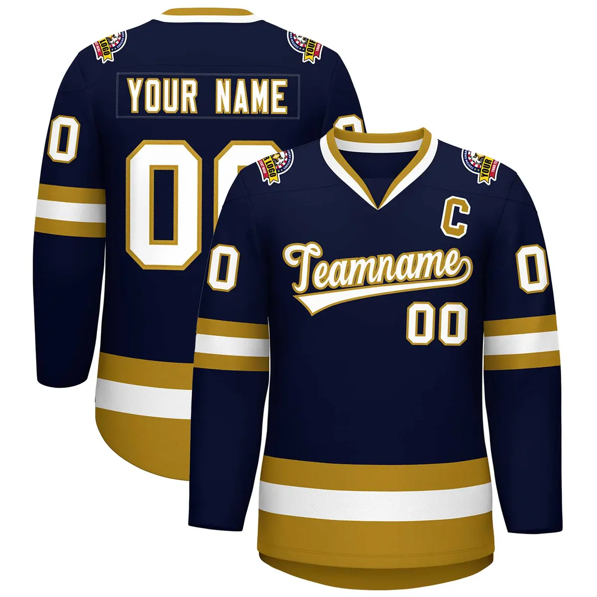 Navy White-Old Gold Classic Hockey Jersey