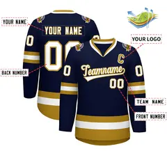 Navy White-Old Gold Classic Hockey Jersey 2