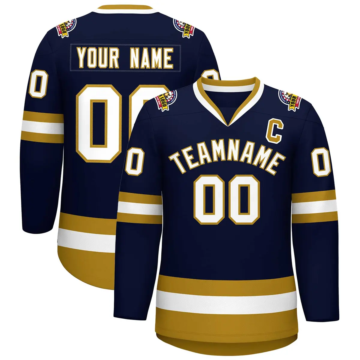 Navy White-Old Gold Classic Hockey Jersey