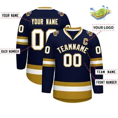 Navy White-Old Gold Classic Hockey Jersey 2