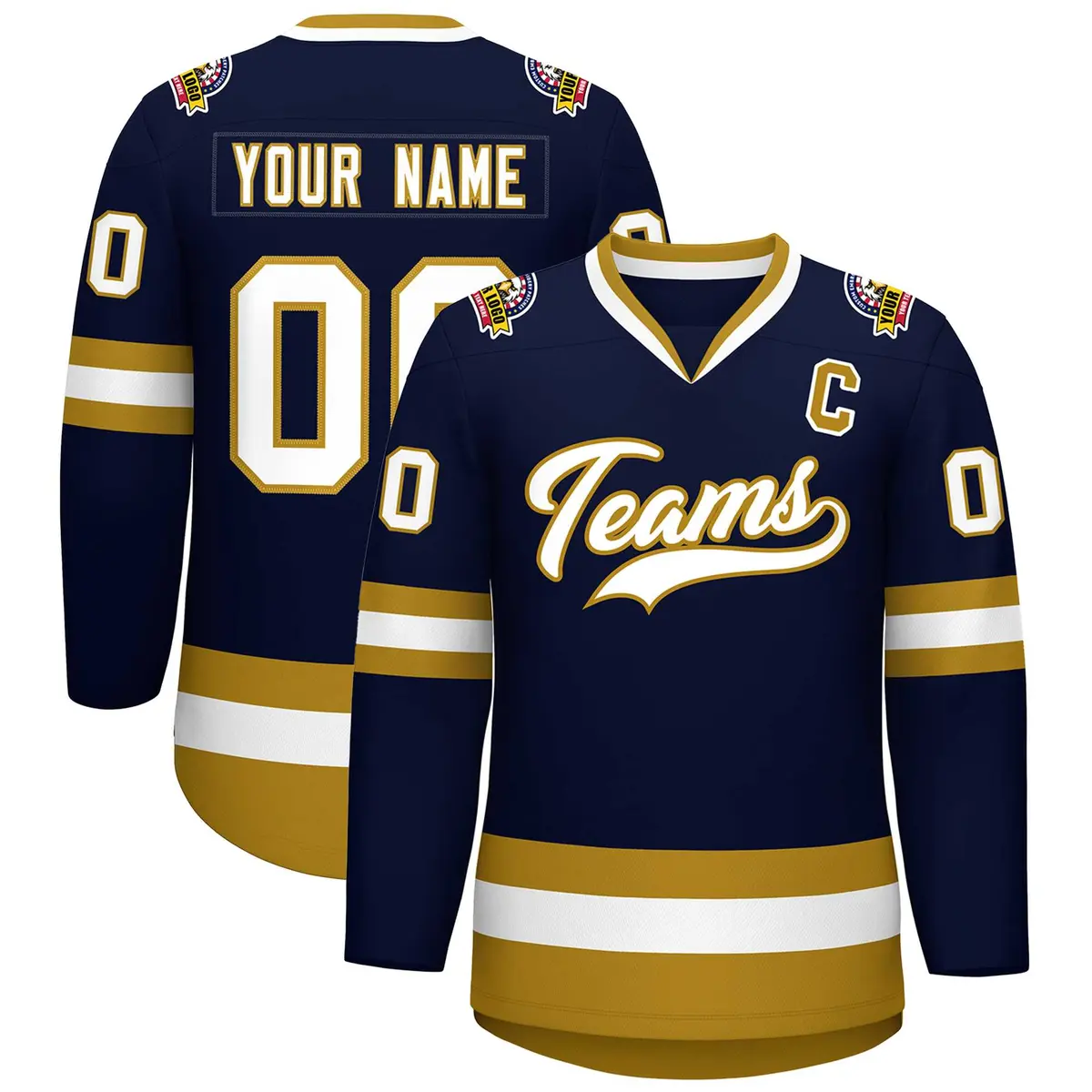 Navy White-Old Gold Classic Hockey Jersey