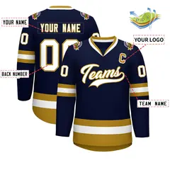 Navy White-Old Gold Classic Hockey Jersey 2