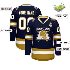 Navy White-Old Gold Classic Hockey Jersey 2