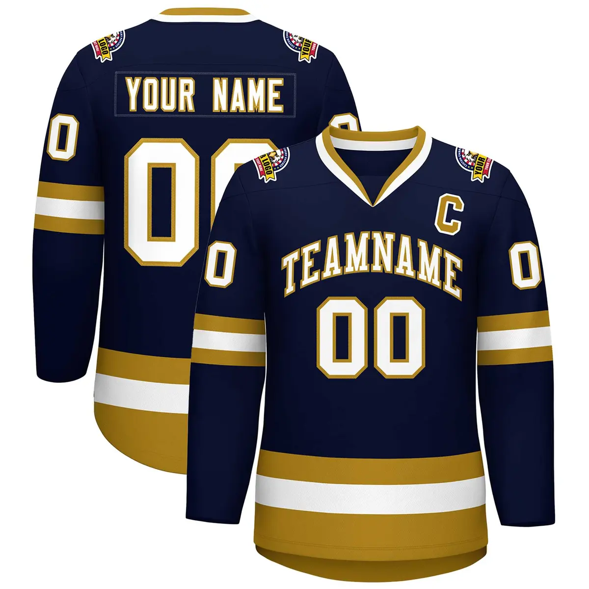 Navy White-Old Gold Classic Hockey Jersey
