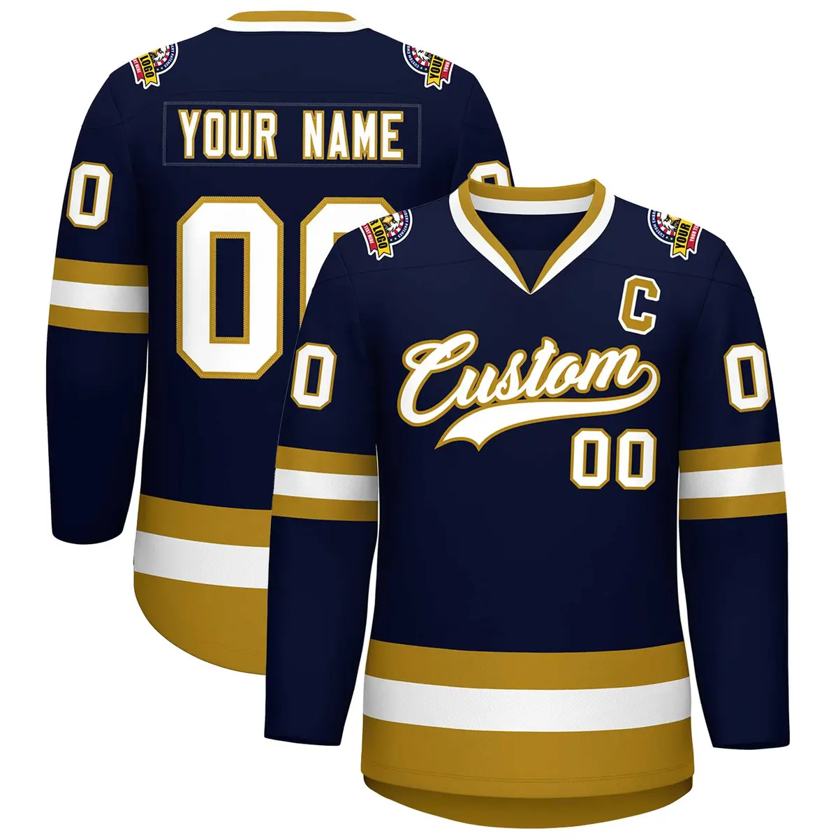 Navy White-Old Gold Classic Hockey Jersey