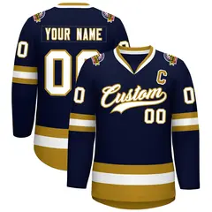 Navy White-Old Gold Classic Hockey Jersey 1