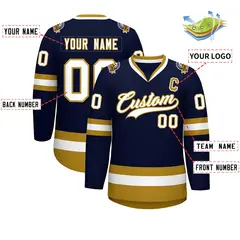 Navy White-Old Gold Classic Hockey Jersey 2