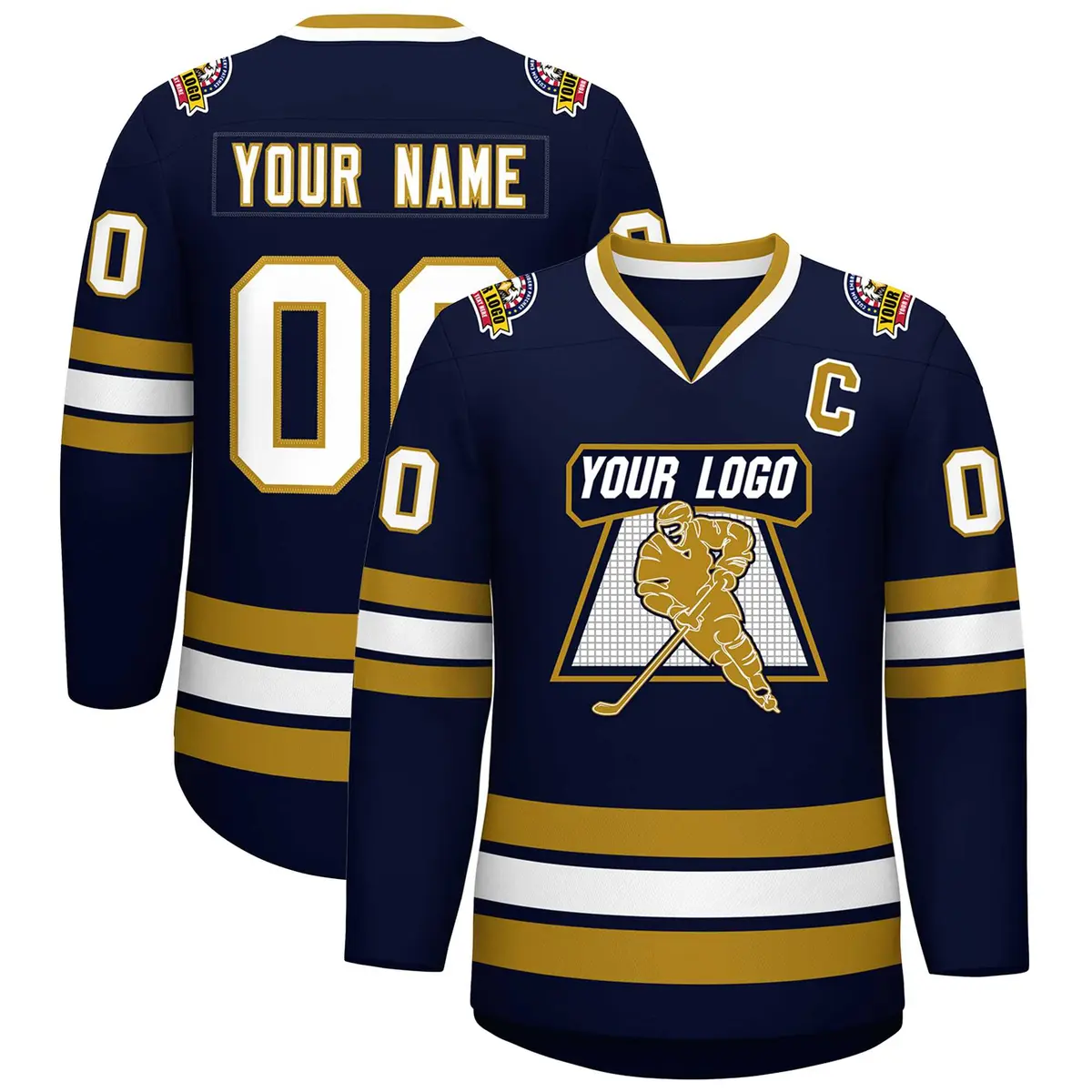 Navy White-Old Gold Classic Hockey Jersey