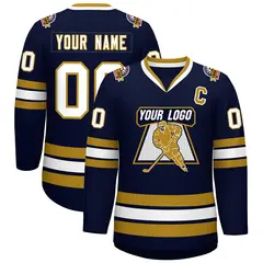 Navy White-Old Gold Classic Hockey Jersey 1