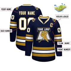 Navy White-Old Gold Classic Hockey Jersey 2