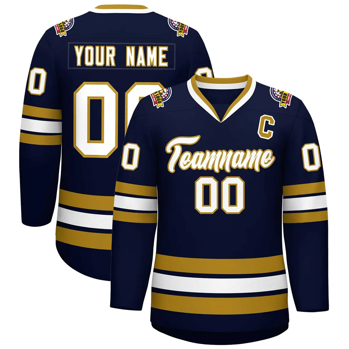 Navy White-Old Gold Classic Hockey Jersey