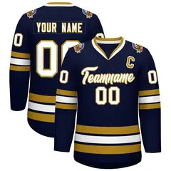 Navy White-Old Gold Classic Hockey Jersey 1