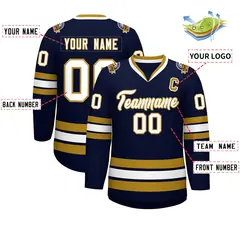 Navy White-Old Gold Classic Hockey Jersey 2