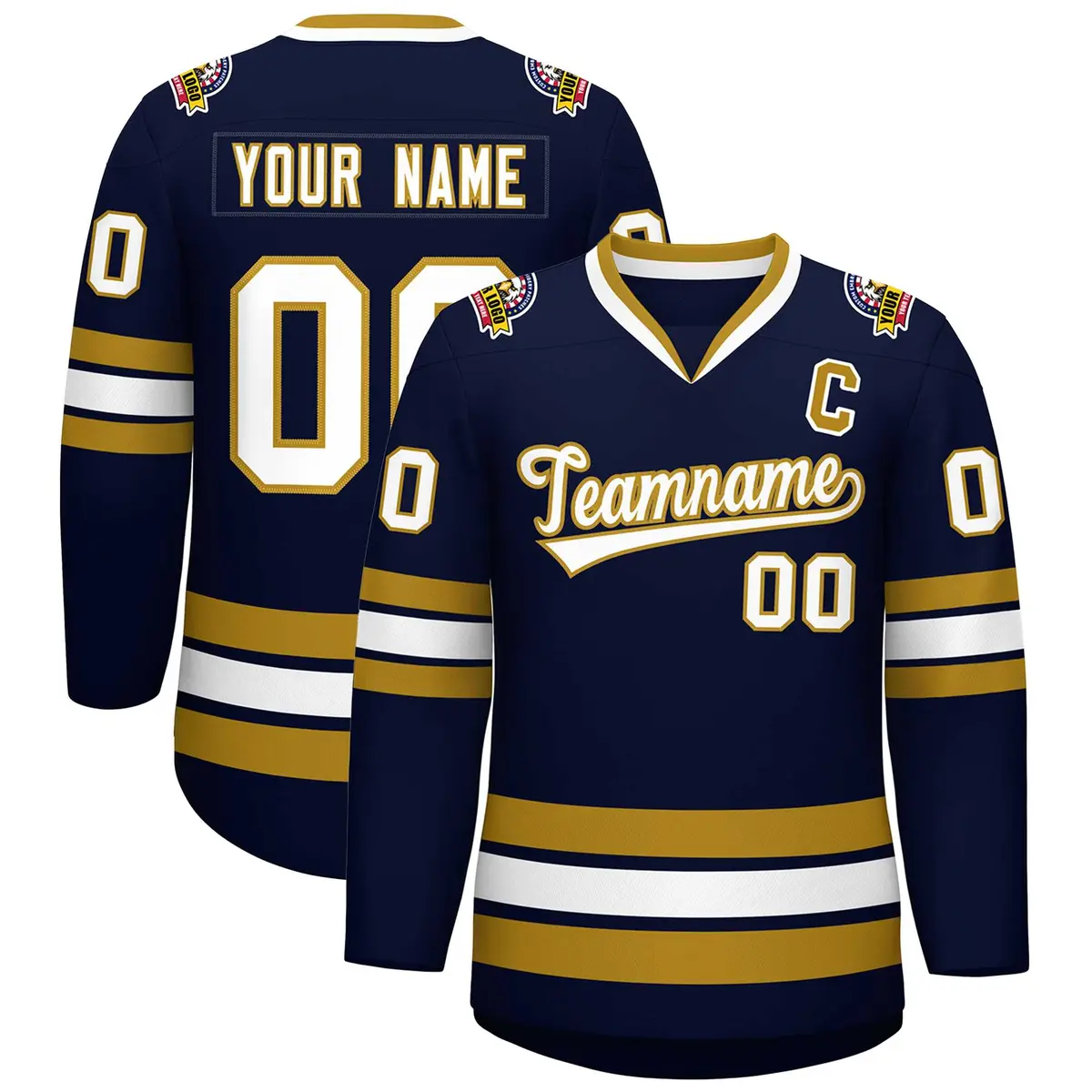 Navy White-Old Gold Classic Hockey Jersey