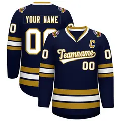 Navy White-Old Gold Classic Hockey Jersey 1