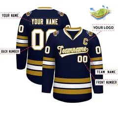 Navy White-Old Gold Classic Hockey Jersey 2