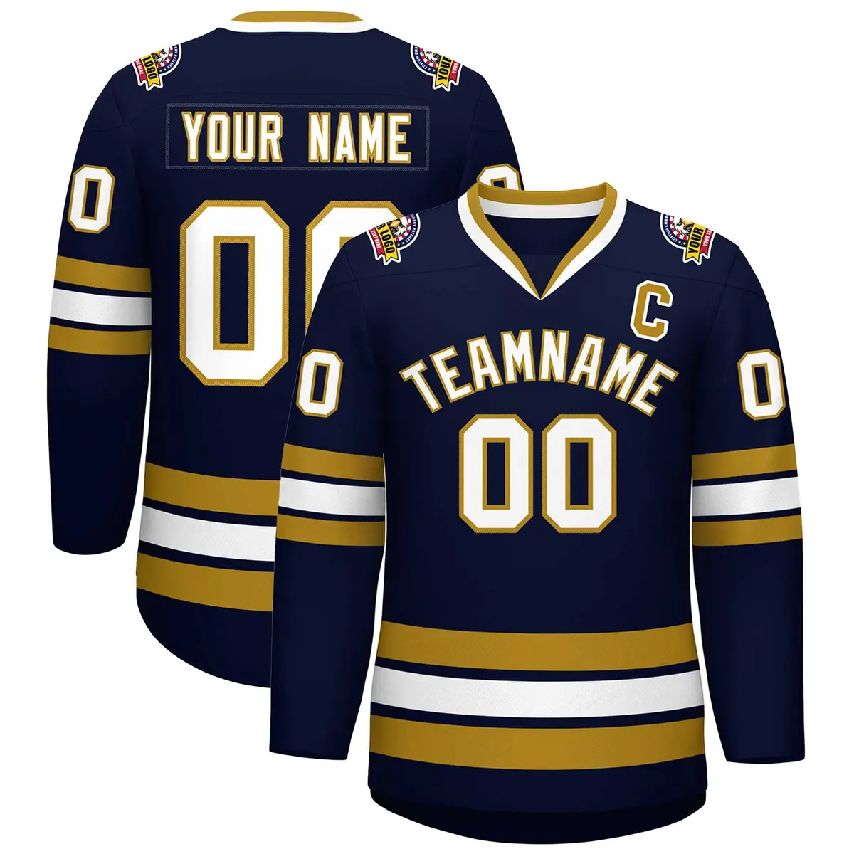 Navy White-Old Gold Classic Hockey Jersey