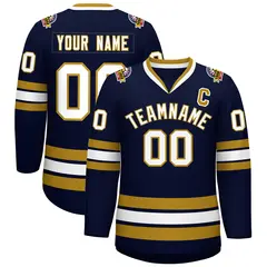 Navy White-Old Gold Classic Hockey Jersey 1