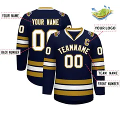 Navy White-Old Gold Classic Hockey Jersey 2