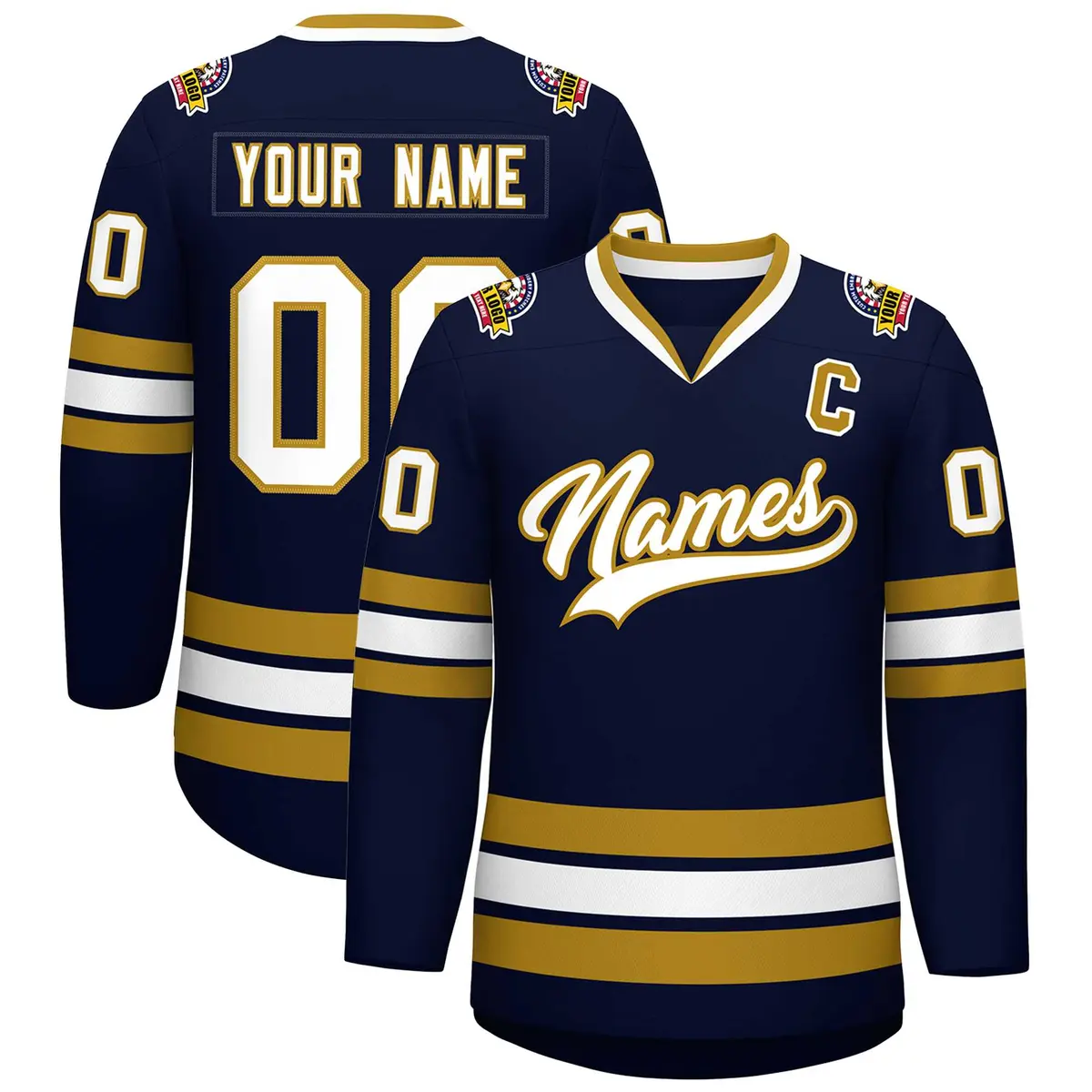 Navy White-Old Gold Classic Hockey Jersey